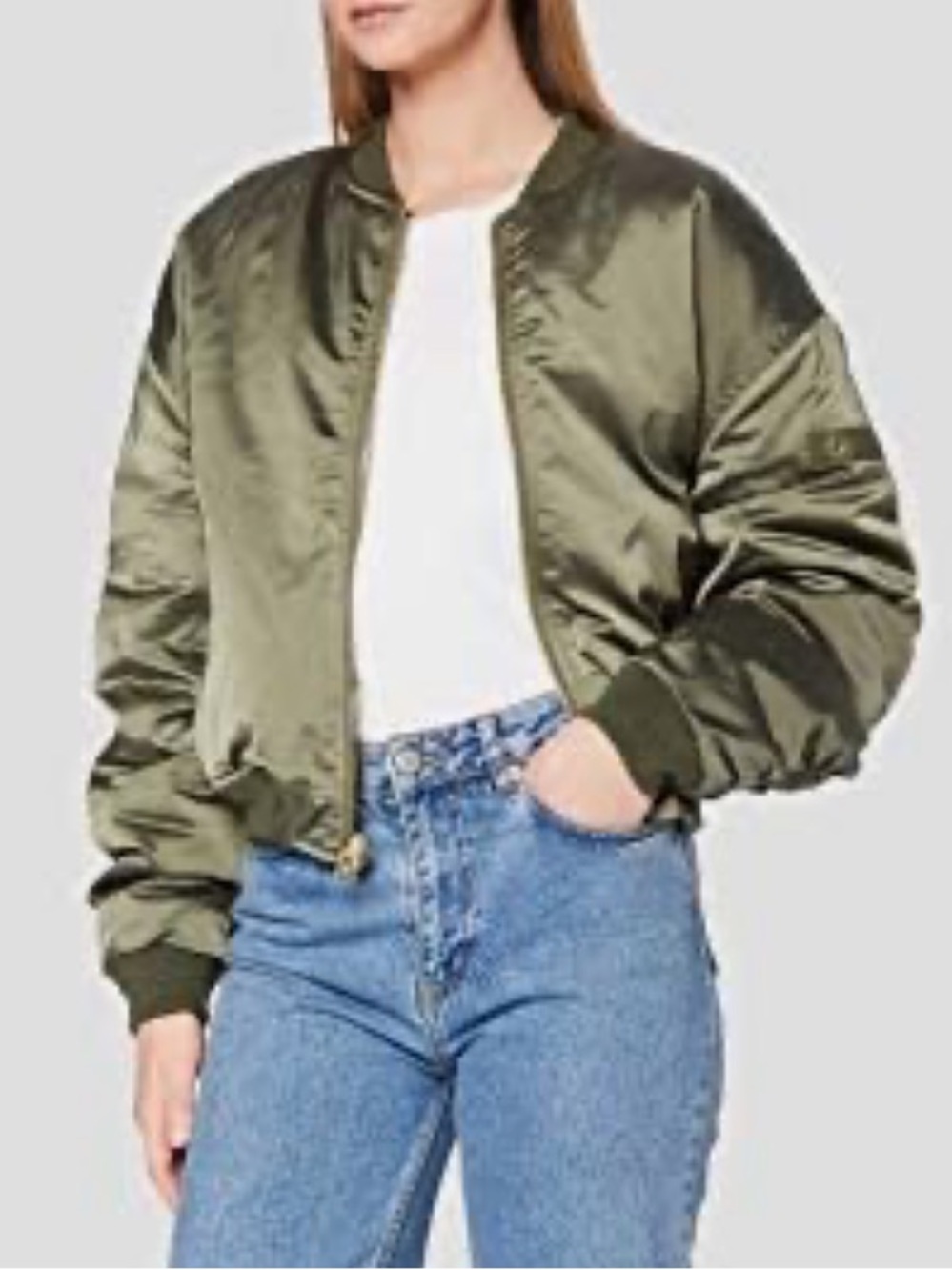 True Religion Olive Satin Bomber Jacket